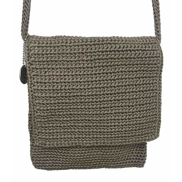 The Sak Bag Crossbody Crochet Purse Zip Close Pocket Logo Charm Brown Boho Hippy - Picture 1 of 8